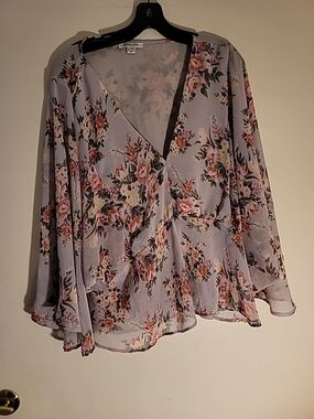 American Eagle Outfitters Lavender Floral Wrap Blouse
